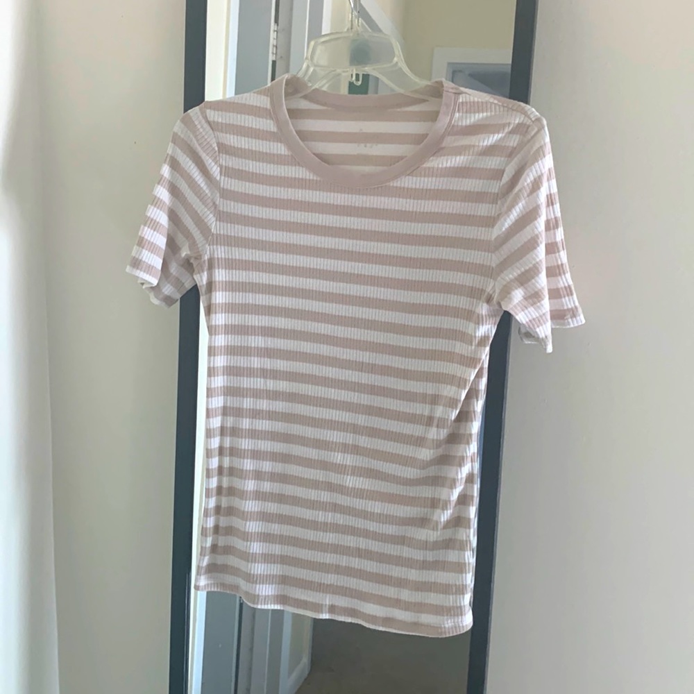 Target A New Day Beige and Cream / Off White Ribbed Striped T-Shirt